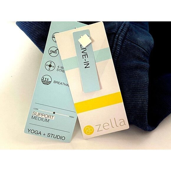 ZELLA Nordstrom Sz XL Live In Blue Rib Sports Bra Square Neck V-Back NEW - Picture 4 of 5